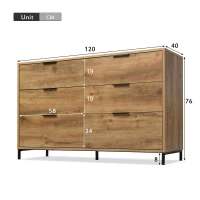 Sideboard Cabinet with Storage Drawers, Metal Cupboard Handles, Wooden Chest of Drawers for Living Room, Bedroom, 120x40x76 cm, Dark Oak(m-3)