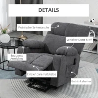 HOMCOM Opstaan hulp seniorenstoel, ligfunctie, inclusief afstandsbediening, 144 cm x 91 cm x 88 cm, Donkergrijs(m-7)