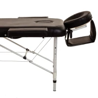 Portable Aluminium Massage Table, 3-Section Foldable Couch Bed with Adjustable Headrest, Arm Support, and Carrying Bag, Black(m-7)