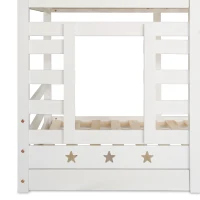 Children's Cabin Bunk Bed with Stairs, Solid Pine Wood Twin Sleeper with Storage and Underbed Drawers for Kids Boys Girls, 235x97x217 cm, White(m-7)