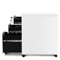 Lockable Mobile File Cabinet with 3 Drawers, Solid Steel Pedestal with 5 Casters and Keys, 39x52x60 cm, White(m-7)