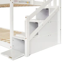 Children's Cabin Bunk Bed with Stairs, Solid Pine Wood Twin Sleeper with Storage and Underbed Drawers for Kids Boys Girls, 235x97x217 cm, White(m-9)