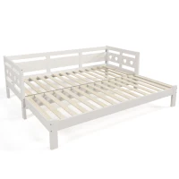 Heart-Shaped Wooden Daybed Frame with Pull-Out Trundle, 3FT Single Sofa Bed for Children Adults, Guest bed for Living Room, 196x98-187x66 cm, White(m-2)