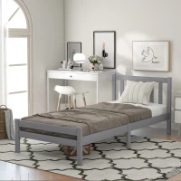 3ft Single Bed Frame with Headboard, Footboard, Wood Slat Support, Easy Assembly, Daybed for Teenagers, Adults, 196x94x77 cm, Grey(m-1)