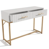 Modern Dressing Table with 2 Drawers, Highboard Bedroom Chest, Particle Board and Metal Construction - 75x100x45 cm, White(m-2)