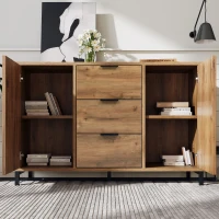 Living Room Sideboard Cabinet, 2 Doors and 3 Drawers with Adjustable Shelf, Modern Storage Cabinet, 120x40x76 cm, Dark Oak(m-1)