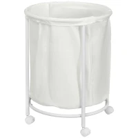 HOMCOM 100L Steel Frame Laundry Bin, with Wheels - White(m-11)