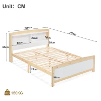 Wooden Double Bed Frame with Storage Headboard, Durable Construction, Ideal for Any Room, Suitable for Adults Kids, 4FT 6 Size, 135x190 cm, White(m-3)