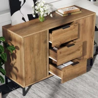 Living Room Sideboard Cabinet, 2 Doors and 3 Drawers with Adjustable Shelf, Modern Storage Cabinet, 120x40x76 cm, Dark Oak(m-6)