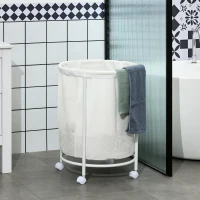 HOMCOM 100L Steel Frame Laundry Bin, with Wheels - White(m-2)