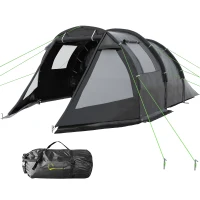 Outsunny 3-4 Man Tunnel Tent, Two Room Camping Tent with Windows and Covers, Portable Carry Bag, for Fishing, Hiking, Sports, Festival - Black(m-11)