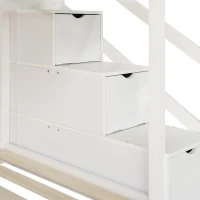 Children's Cabin Bunk Bed with Stairs, Solid Pine Wood Twin Sleeper with Storage and Underbed Drawers for Kids Boys Girls, 235x97x217 cm, White(m-5)