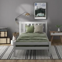 Solid Wooden Single Bed Frame 3ft with Headboard and Footboard, No Box Spring Required, Easy Assembly, 196x94x77 cm, White(m-4)