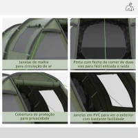 Outsunny Tenda de Campismo para 3-4 Pessoas Impermeável PU2000 mm com Proteção UV30+ Janelas e Bolsa de Transporte 475x264x172 cm Verde(m-6)