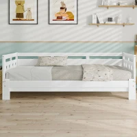 Heart-Shaped Wooden Daybed Frame with Pull-Out Trundle, 3FT Single Sofa Bed for Children Adults, Guest bed for Living Room, 196x98-187x66 cm, White(m-4)