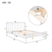 4ft6 Double Bed with Storage of 21cm Space, Premium Pine Wood Construction, Enhancing Longevity - White(m-3)