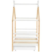 Children's House Tree Canopy Single Bed with Underbed Storage Drawers, Solid Pine Wood and MDF, Safety Rail Guards, 200x96x183 cm, Natural(m-12)