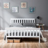 Double Wooden Bed Frame 4ft6, Pine Wood with Eco-Friendly Finish, No Box Spring Required, Bedroom Furniture, 198x141x82 cm, White(m-4)
