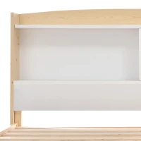 Wooden Double Bed Frame with Storage Headboard, Durable Construction, Ideal for Any Room, Suitable for Adults Kids, 4FT 6 Size, 135x190 cm, White(m-8)