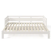 Heart-Shaped Wooden Daybed Frame with Pull-Out Trundle, 3FT Single Sofa Bed for Children Adults, Guest bed for Living Room, 196x98-187x66 cm, White(m-7)