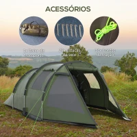 Outsunny Tenda de Campismo para 3-4 Pessoas Impermeável PU2000 mm com Proteção UV30+ Janelas e Bolsa de Transporte 475x264x172 cm Verde(m-7)