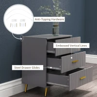 HOMCOM Three Drawer Embossed Line Dresser - Grey/Gold Tone(m-6)