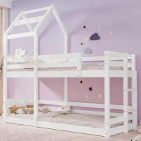 Wooden Tree House Bunk Bed with Slide and Ladder, Toddler Bed Frame for Kids, 90x190 cm, EN 747-1:2012+A1:2015 Certified, White(m-5)