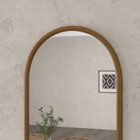 HOMCOM 110 x 65cm Wooden Arched Mirror - Natural Finish(m-8)
