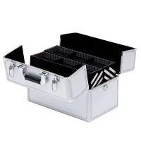 HOMCOM Cutie de Machiaj în 3 Nivele, Geantă Profesională pentru Cosmetică, 36.5x24x29 cm, Argintiu(m-7)