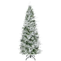 HOMCOM 6 Ft Pencil Snow Flocked Artificial Christmas Tree with Realistic Cypress Branches, Auto Open, Green(m-1)