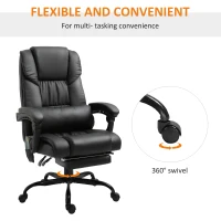 Vinsetto Massage Office Chair with 6 Point Vibration Massage, PU Leather Desk Chair with Lumbar Pillow Support, Adjustable Height and Footrest for Home Office, Black(m-8)