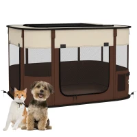 PawHut Foldable Dog Pen with Storage Bag for Indoor/Outdoor Use, Portable Pet playpen, with Ground Stakes - Brown(m-11)