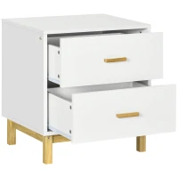 HOMCOM Nachtkastje met 2 laden, afmetingen 50 cm x 40 cm x 55 cm, in de kleuren wit en natuurlijk hout(m-7)