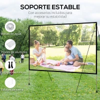 HOMCOM Pantalla de Proyector con Soporte 100 Pulgadas HD Pantalla 16:9 con Bolsa de Transporte 233x50x187 cm Blanco(m-7)