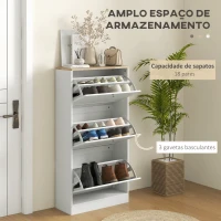 HOMCOM Móvel Sapateira de Entrada com 3 Gavetas Basculantes e Prateleiras Ajustáveis para 18 Pares de Sapatos 60x23,5x115 cm Branco(m-4)