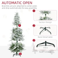 HOMCOM 6 Ft Pencil Snow Flocked Artificial Christmas Tree with Realistic Cypress Branches, Auto Open, Green(m-6)