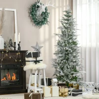 HOMCOM 6 Ft Pencil Snow Flocked Artificial Christmas Tree with Realistic Cypress Branches, Auto Open, Green(m-10)