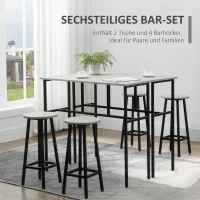 HOMCOM Bartafel-set in Industrieel Ontwerp, 6-delig, 2 Tafels en 4 Barkrukken, Grijs + Zwart(m-4)