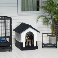 PawHut Plastic Dog Kennel with Windows, for Garden Patio, Miniature Dogs, 64.5 x 57 x 66cm - Grey(m-2)