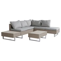 Set de grădină 4 piese din poli-rattan pentru 4-5 persoane cu colțar, masă și perne, huse lavabile, Kaki(m-1)