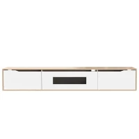 Meuble TV scandinave moderne en bois avec éclairage LED, 180x35x30 cm, Blanc(m-2)