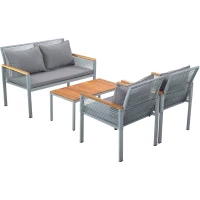 Ensemble de Salon de Jardin en Rotin avec Coussins Confortables : Canapé Double, 2 Fauteuils et Table d'Angle pour Extérieur, Gris(m-9)