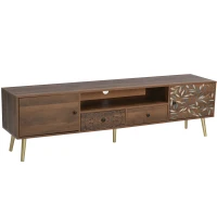 Meuble TV Vintage mobile avec 2 portes, 2 tiroirs et étagère de rangement, style Country, Naturel(m-2)