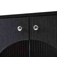 Crédence avec Portes en Verre de Rotin et Porte Semi-Ronde, Meuble de Cuisine, 160x40x80 cm, Noir(m-4)