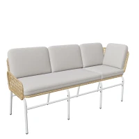 Ensemble de Salon de Jardin en Résine Tressée pour 4-5 Personnes avec Canapé d'Angle, Table Basse en Verre Trempé et Coussins, Gris Clair + naturel(m-5)