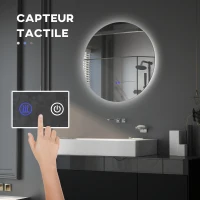 kleankin Miroir rond lumineux LED de salle de bain Ø 70 cm mural avec éclairage interrupteur tactile système antibuée  35 W gris(m-4)
