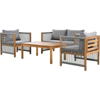 Set de grădină din rattan sintetic cu perne confortabile, canapea dublă, 2 fotolii și masă pentru exterior, Gri(m-10)