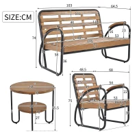 Ensemble de Salon de Jardin 4 Places en Acier Galvanisé et Bois d'Acacia, Canapé, 2 Chaises et Table, Naturel+gris(m-3)
