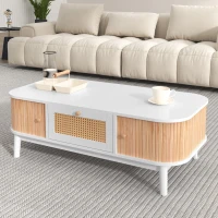 Table basse en rotin avec tiroirs et portes de style rustique naturel en solde, Blanc(m-5)