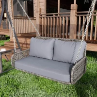 Balansoar dublu din PE-Rattan pentru grădină cu perne lavabile și 2 locuri, Capacitate 320 kg, Gri(m-5)